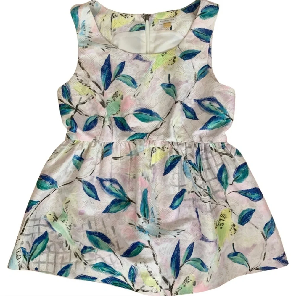 Anthropologie Leifsdottir Peplum Brocade Top Bird Pattern Metallic Sleeveless 0 - Picture 6 of 16